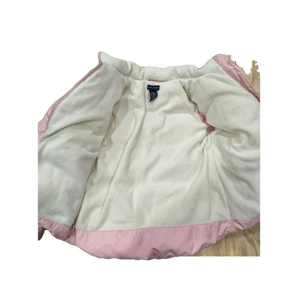 Polo Ralph Lauren Puffer Down Jacket L 12/14 Light‎ Pink White Pony Winter Coat